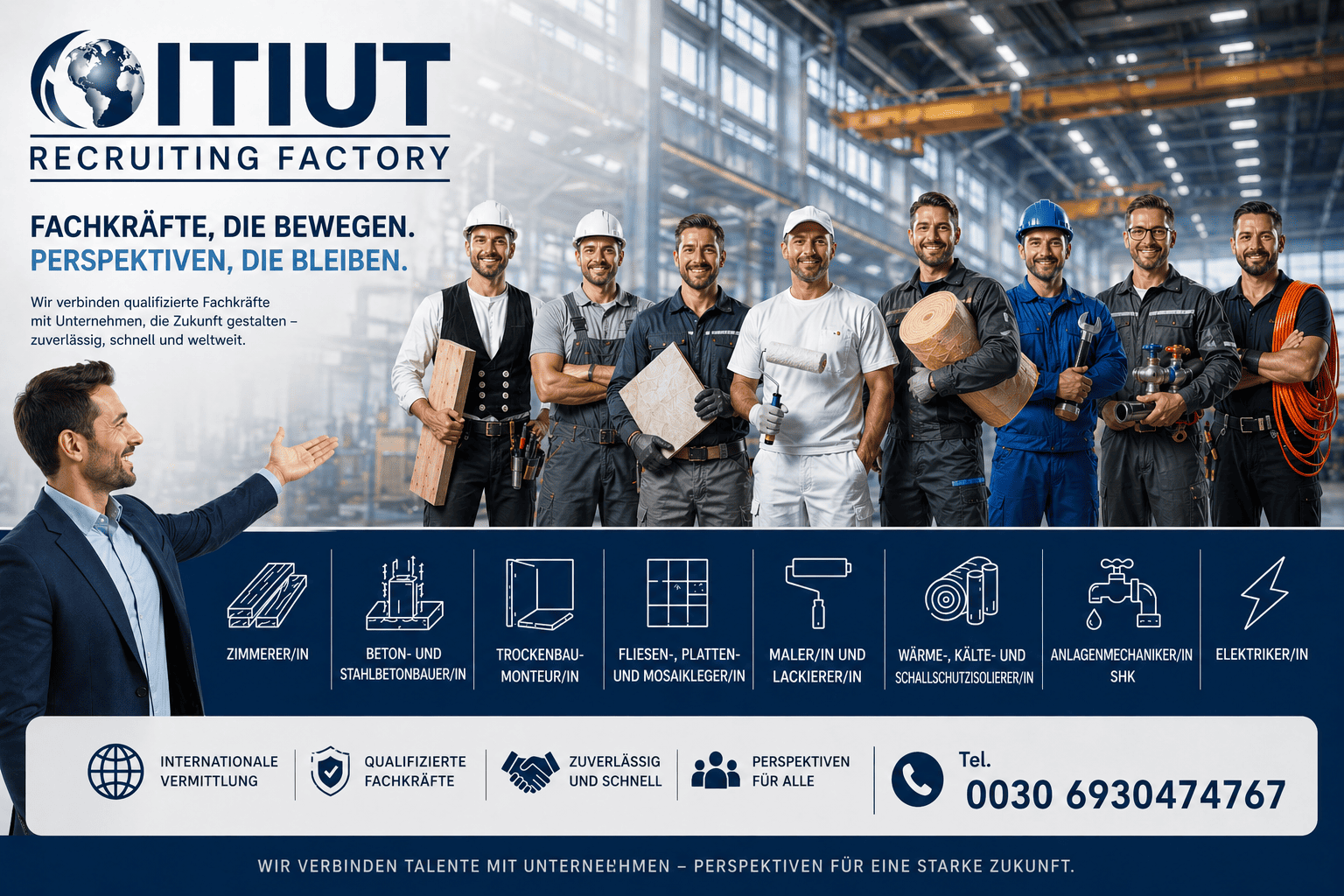 ITIUT Recruiting Factory - Fachkräfte, die bewegen. Perspektiven, die bleiben. Wir verbinden qualifizierte Fachkräfte mit Unternehmen, die Zukunft gestalten - zuverlässig, schnell und weltweit.